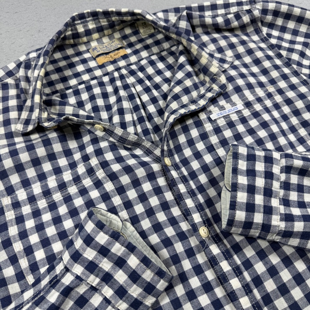 Scotch & Soda Mens XXL Gingham Button Down Shirt Navy Blue White Long Sleeve